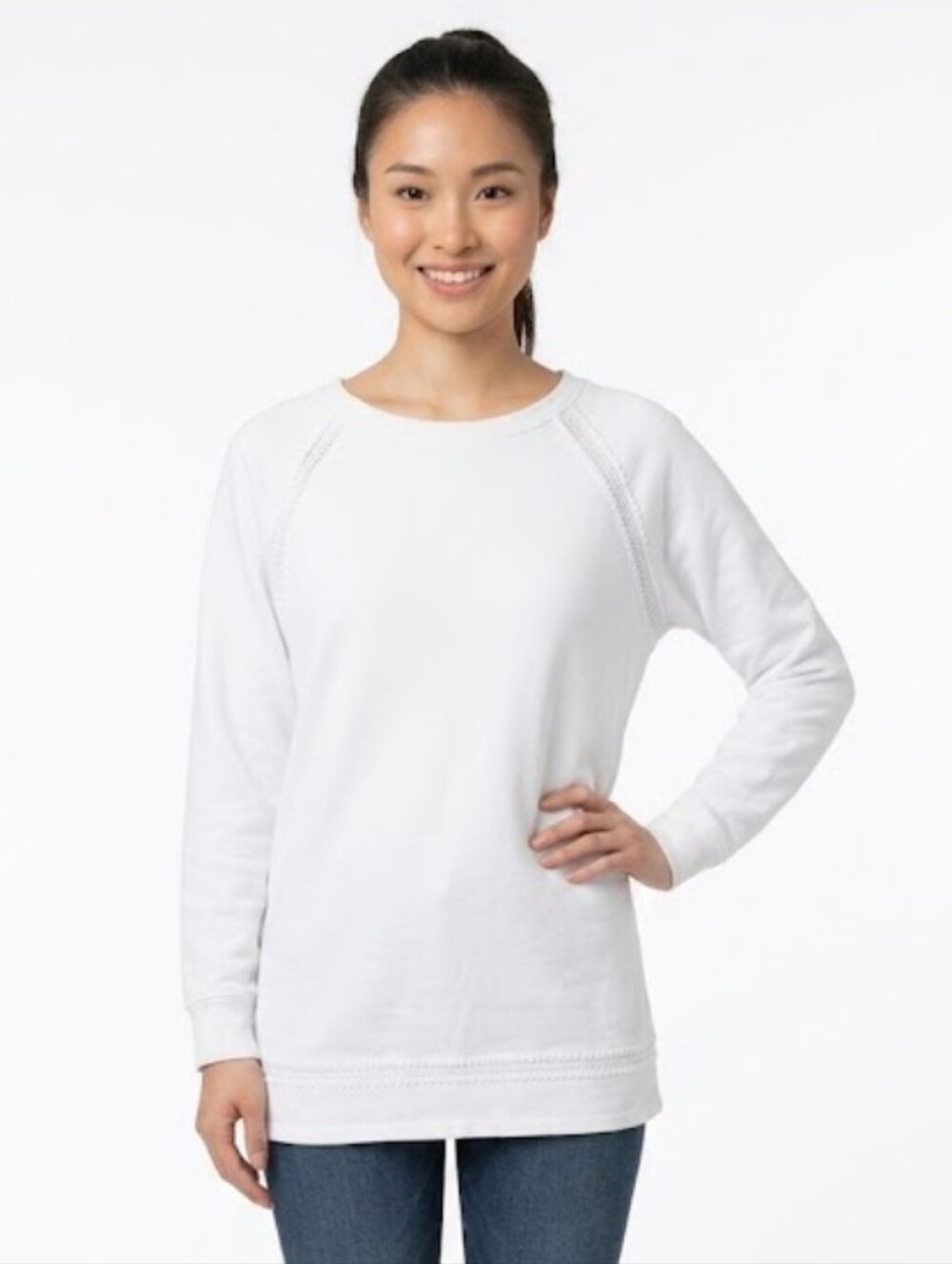 " Lou & Grey" Feminine Pure White Cotton Blend (XS) Sweatshirt